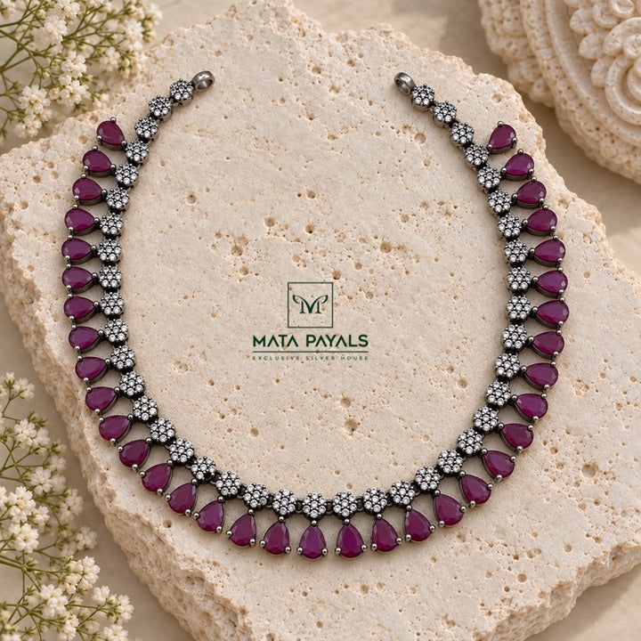 Mesmerizing Sequential Purple & White Oxidised Necklace