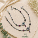 Cut Stone Oxidised Anklet