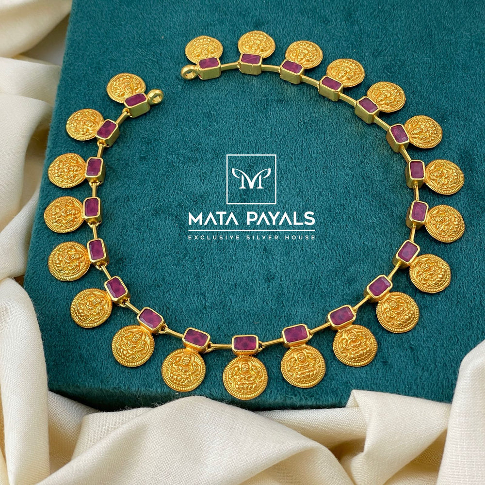 Cut Stone Lakshmi Coin Necklace