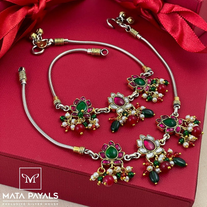 Fashionable Lotus Kundan Anklet