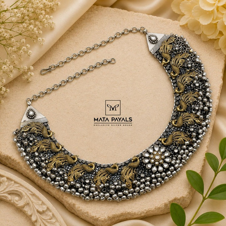 Heavy Dual Tone Mayura Necklace
