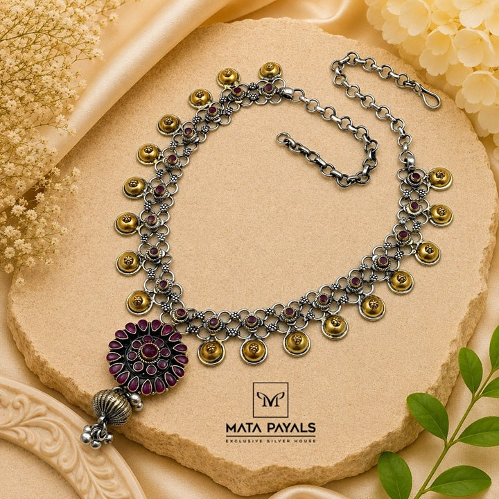 Unique Dual Tone Floral Necklace