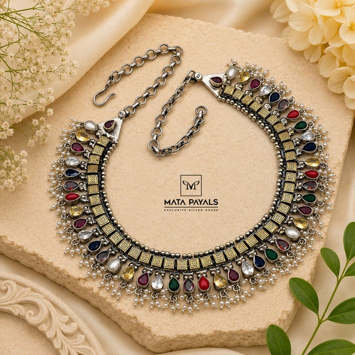 Dual Tone Navarathna Necklace