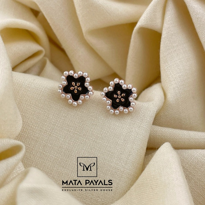 Black Enamel Rose Gold Stud