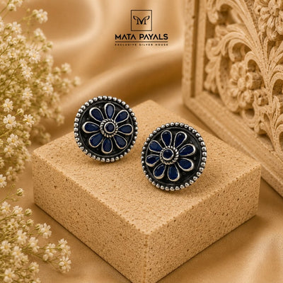 Oxidised Floral Stud