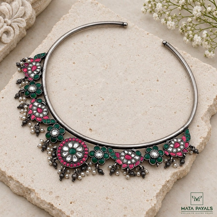 Incomprehensible Silver Oxidised Choker Necklace