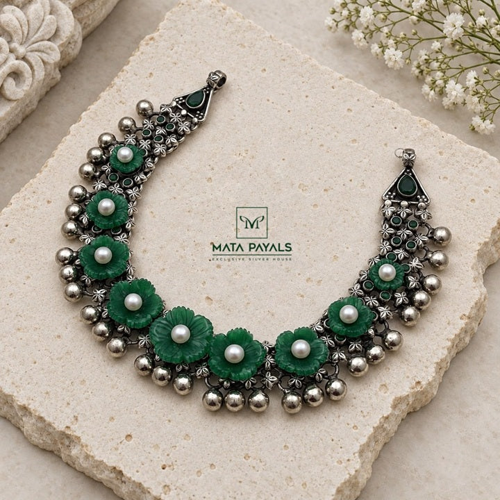 Floral Dime Piece Oxidised Necklace