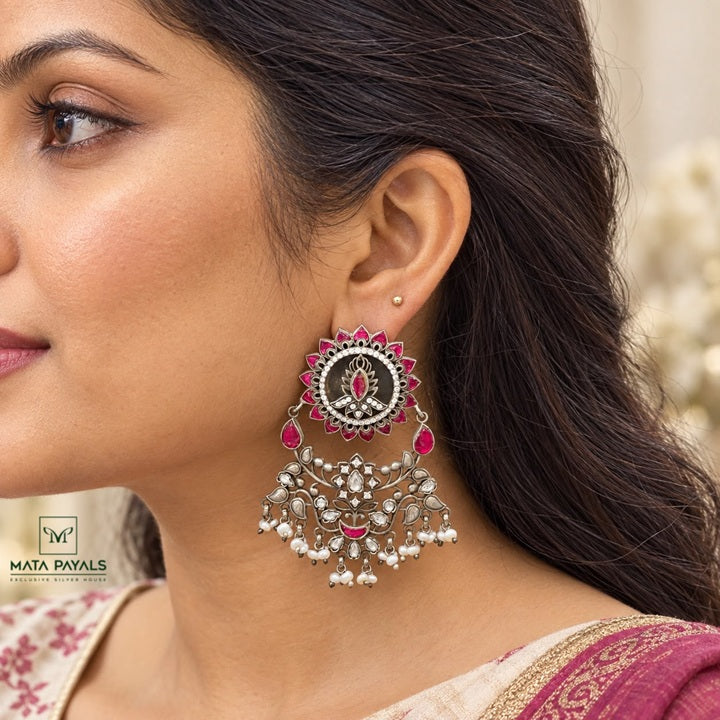 Ravishing Kundan Oxidised Silver Chandbali