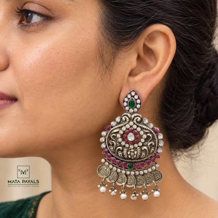 Aristocratic Lakshmi Kasu Filigree Chandbali