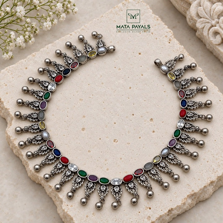 Oxidised Navarathna Necklace