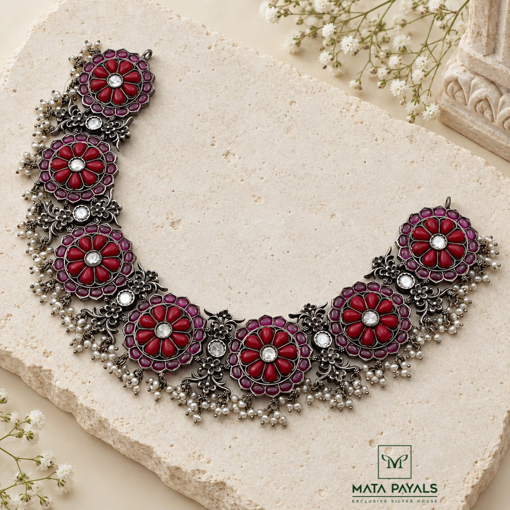 Eye Catching Coral Oxidised Necklace