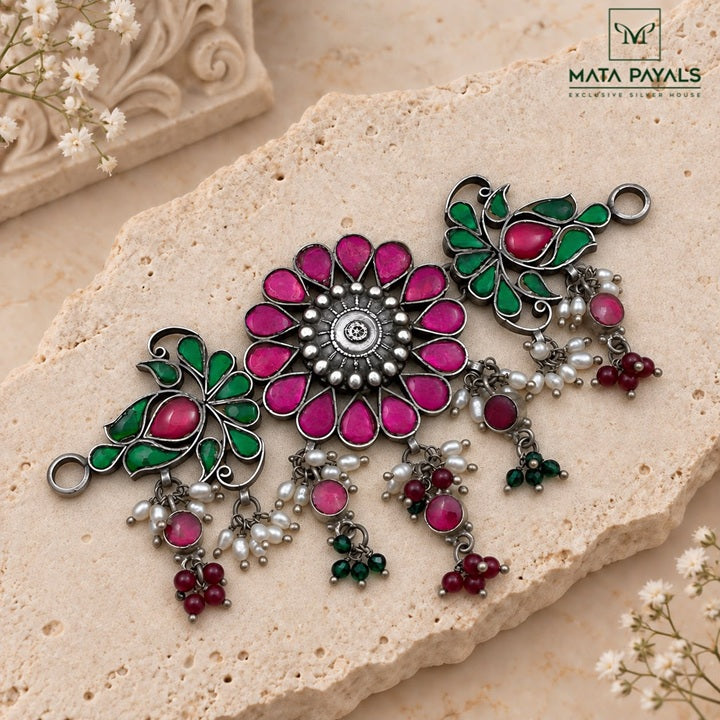 Attractive Floral Silver Oxidised Necklace
