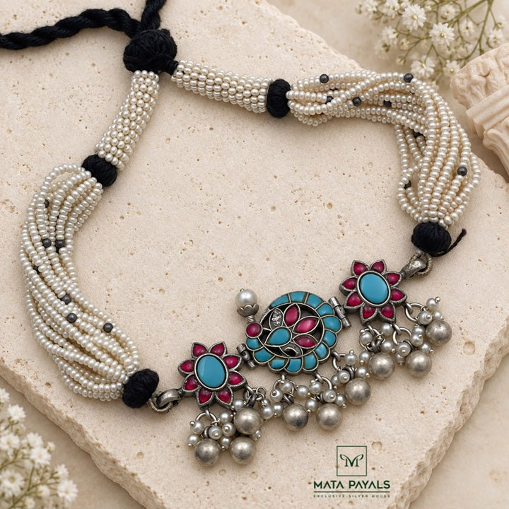 Captivating Turquoise Kundan Oxidised Necklace