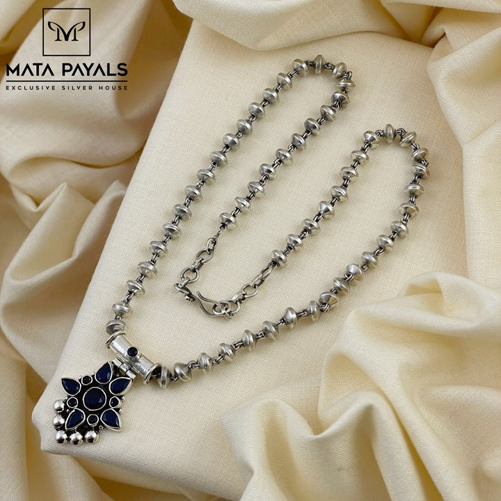 Navy Blue Oxidised Necklace