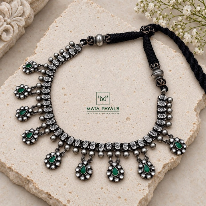Glamorous Green Oxidised Necklace
