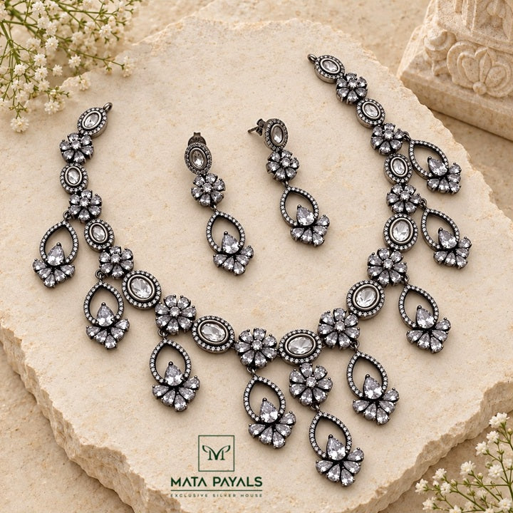 Gorgeous Zircon Oxidised Necklace