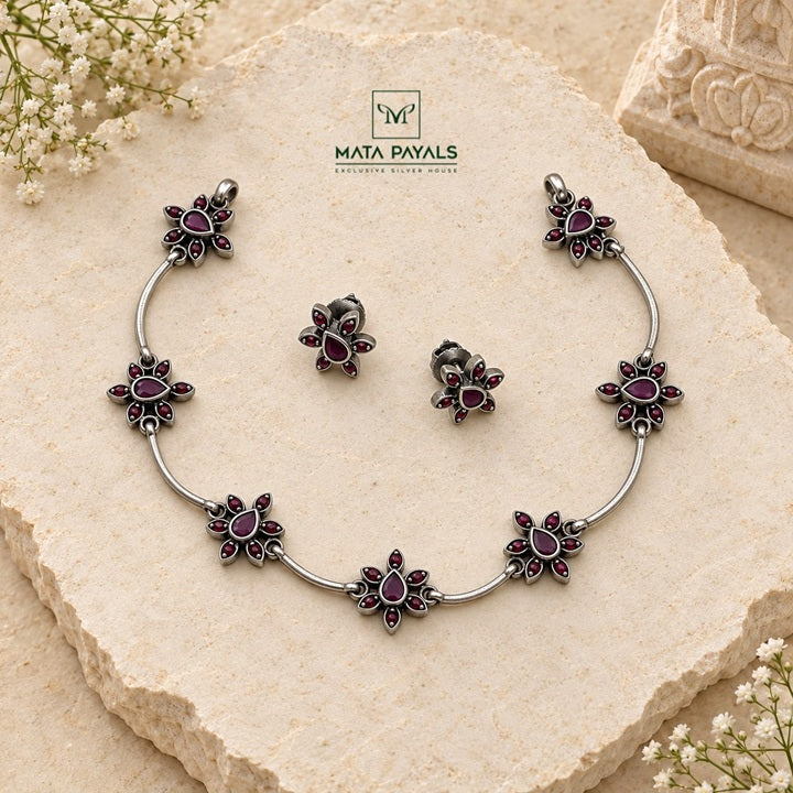 Magnificent Red Oxidised Necklace Set