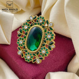 Royal Green Kundan Silver Gold Plated Finger Ring