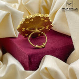 Royal Green Kundan Silver Gold Plated Finger Ring