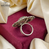 Green Floral Oxidised Fancy Ring