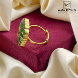 Splendid Green Floral Gold Plated Finger Ring