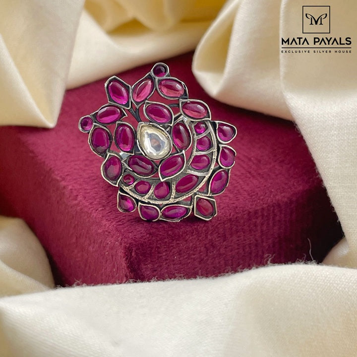 Graceful Blooming Oxidised Ring