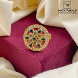 Floral B&W Gold Plated Finger Ring