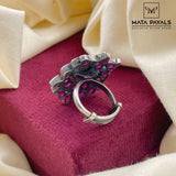 Graceful Blooming Oxidised Ring