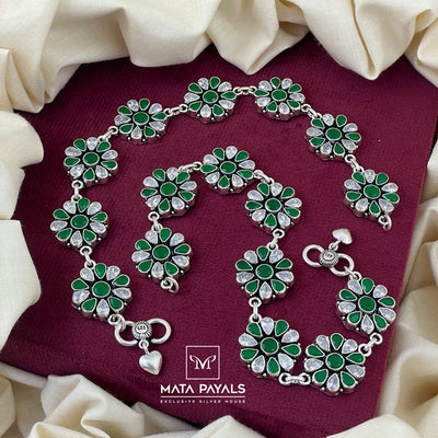 White & Green Floral Anklet