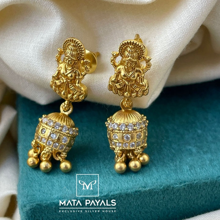 Gold Polished Lakshmi Devi Jumka