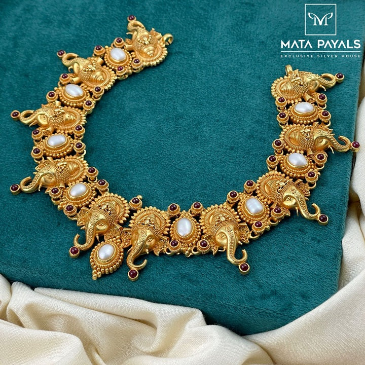 Mesmeric Shri Ganesha Nakshi Gold Plated Necklace