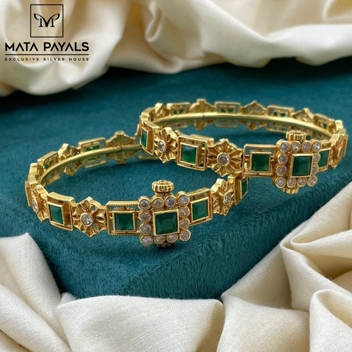 Gleaming Green Stone Bangles