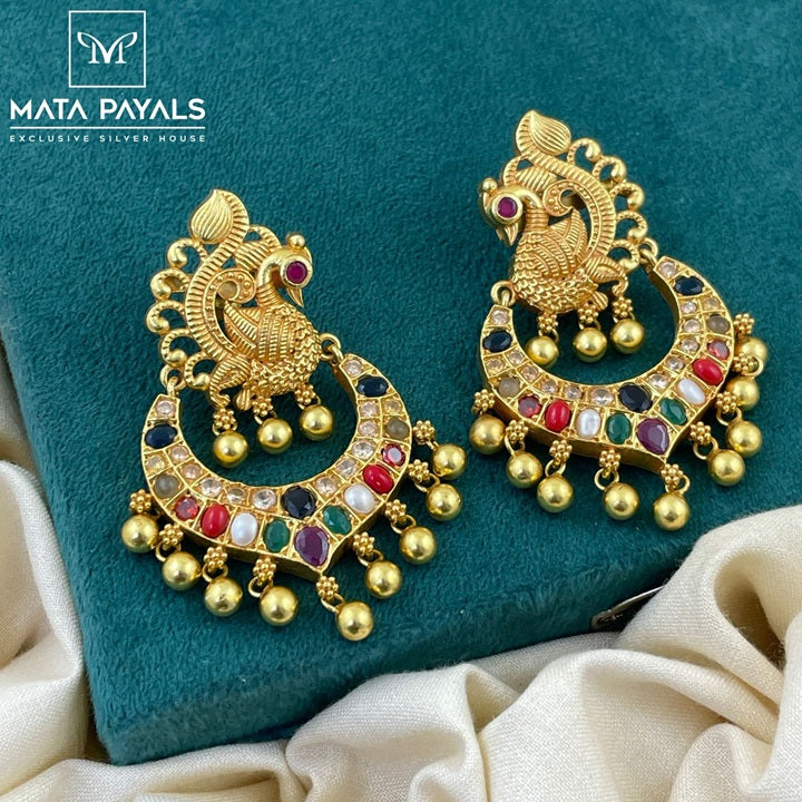 Beautiful Mayuri Navratan Gold Plated Chandbali