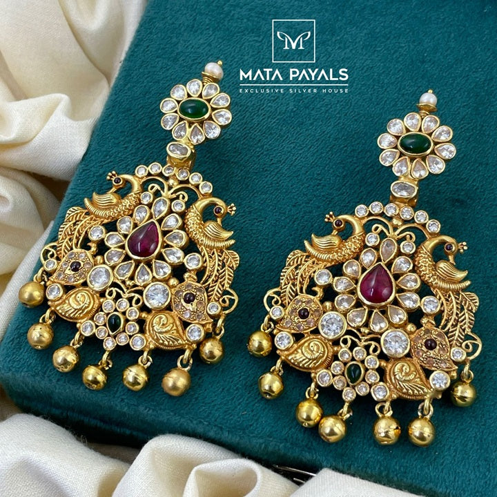 Mandal Peacock Silver Gold Plated Chandbali