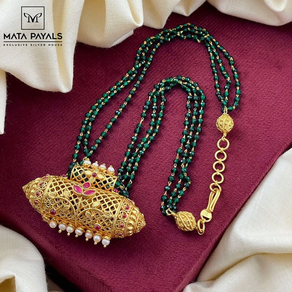 Fancy Green Beads Gold Polish Chain