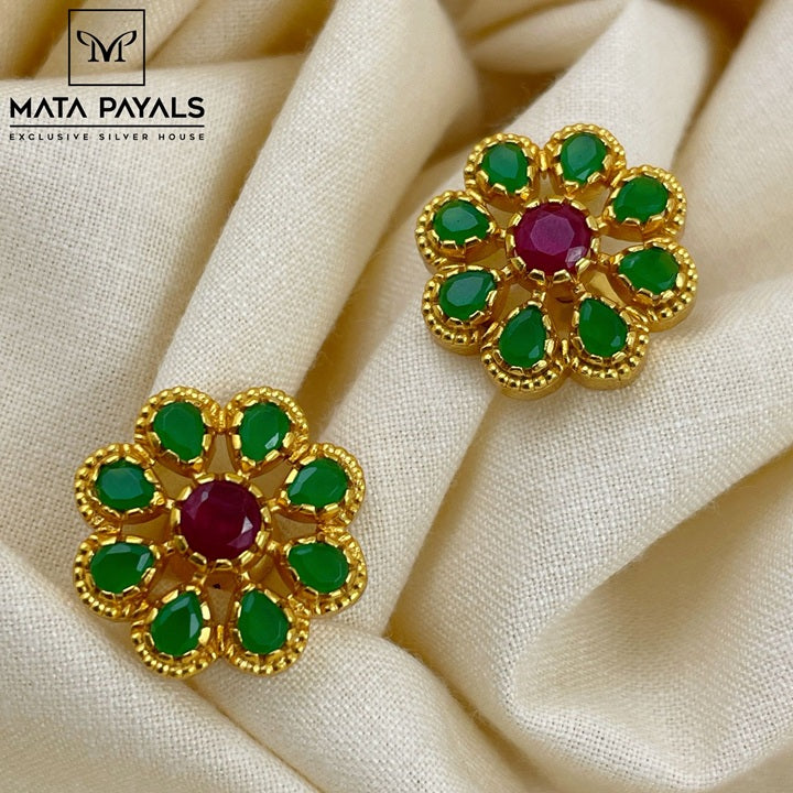 Green Floral Stud