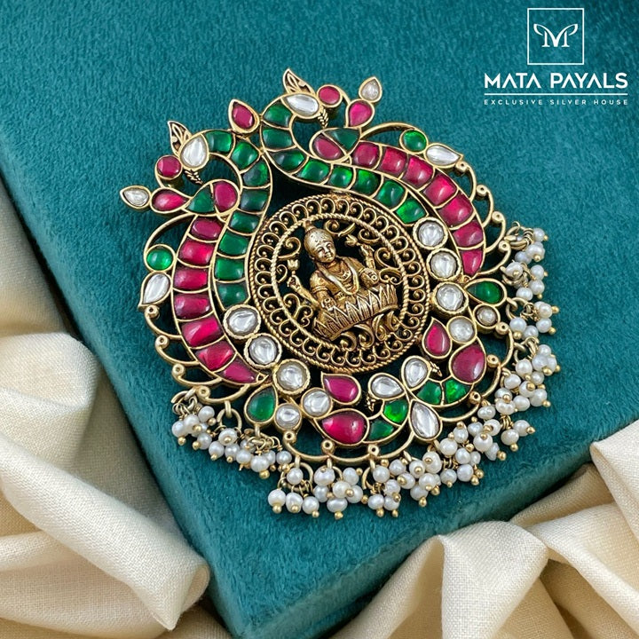 Peacock Devi Lakshmi Kundan Gold Plated Pendant