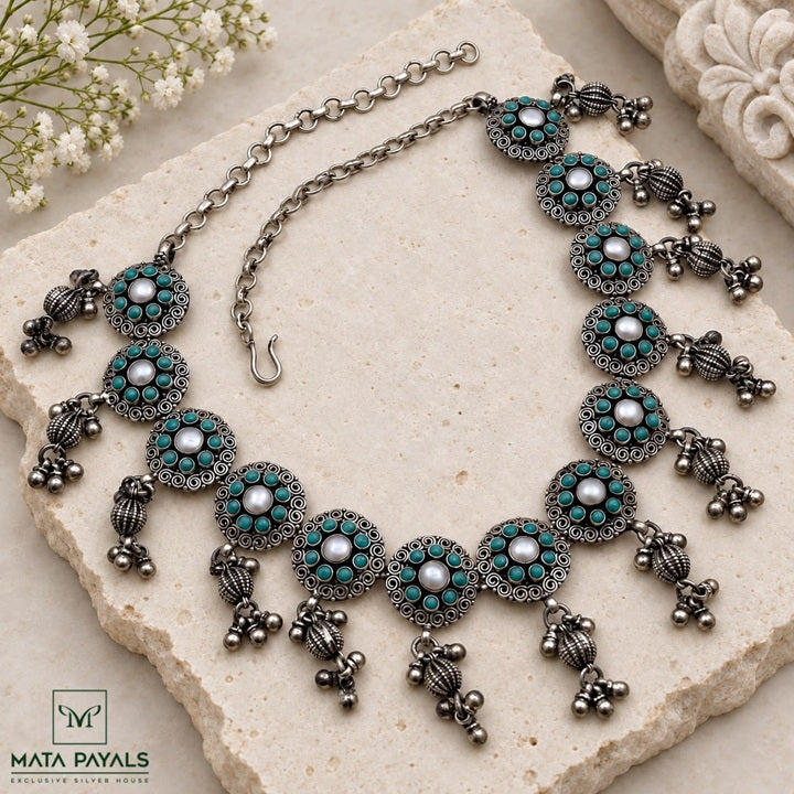 Prestigious Turquoise Oxidised Necklace