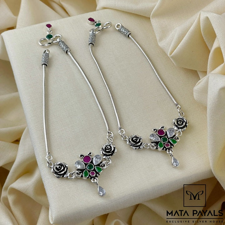 Vintage Oxidised Cut Stone Anklet