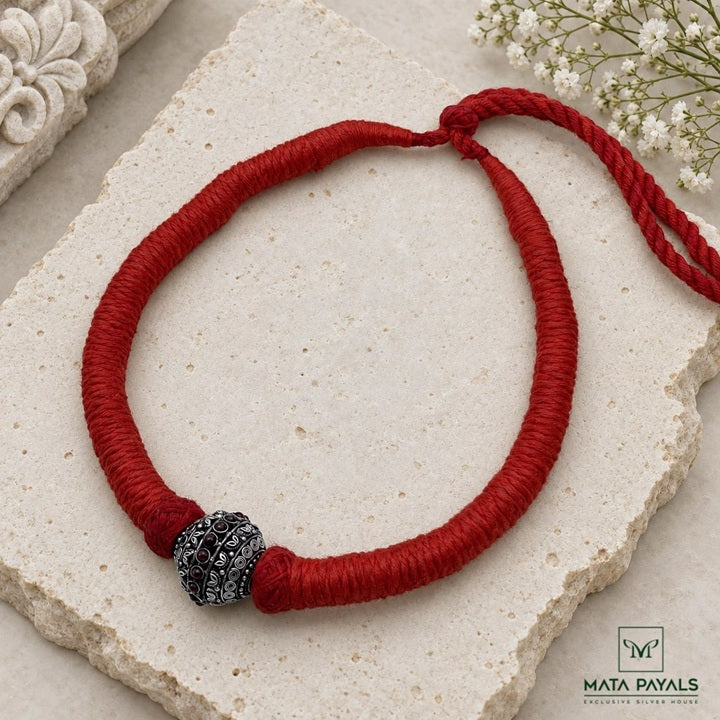 Elegant Oxidised Beaded Red Thread Choker