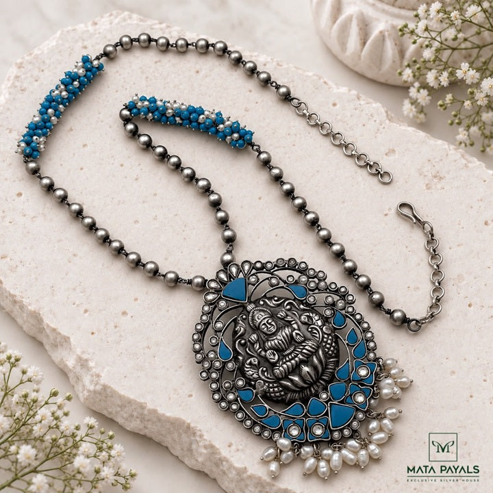 Mesmeric Devi Lakshmi Nakshi Oxidised Necklace