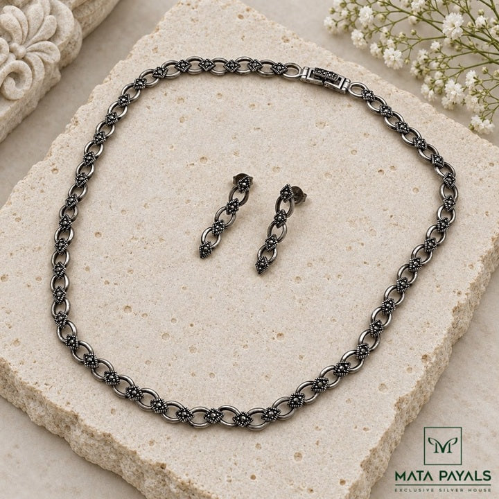 Stunning Marcasite Oxidised Necklace Set