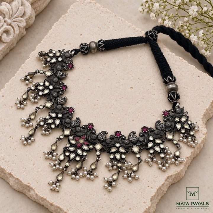 Fulgent Mango Peacock Oxidised Necklace