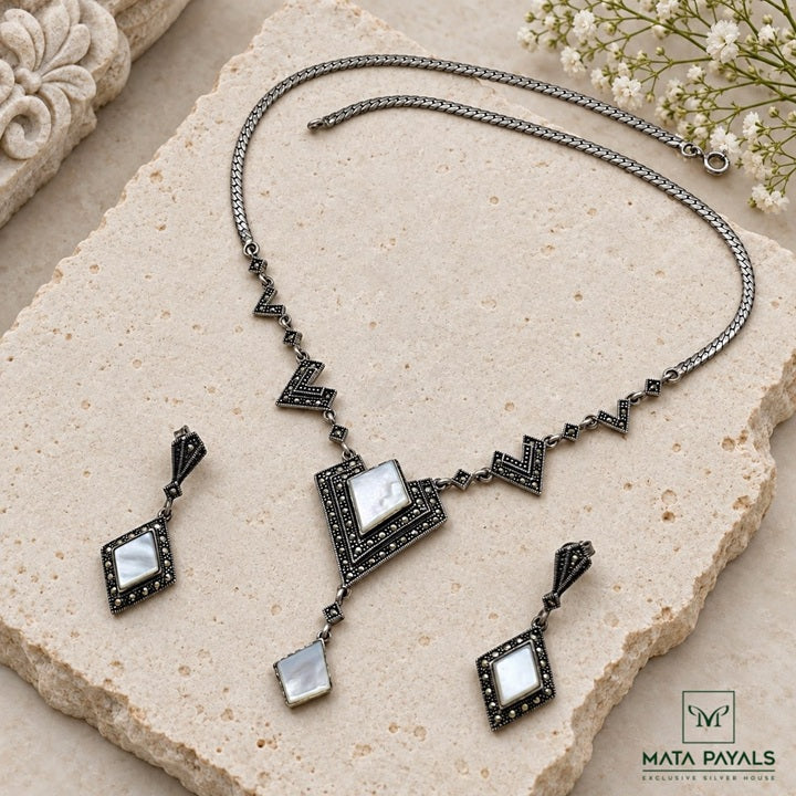 Fascinated Pearl Marcasite Necklace Set