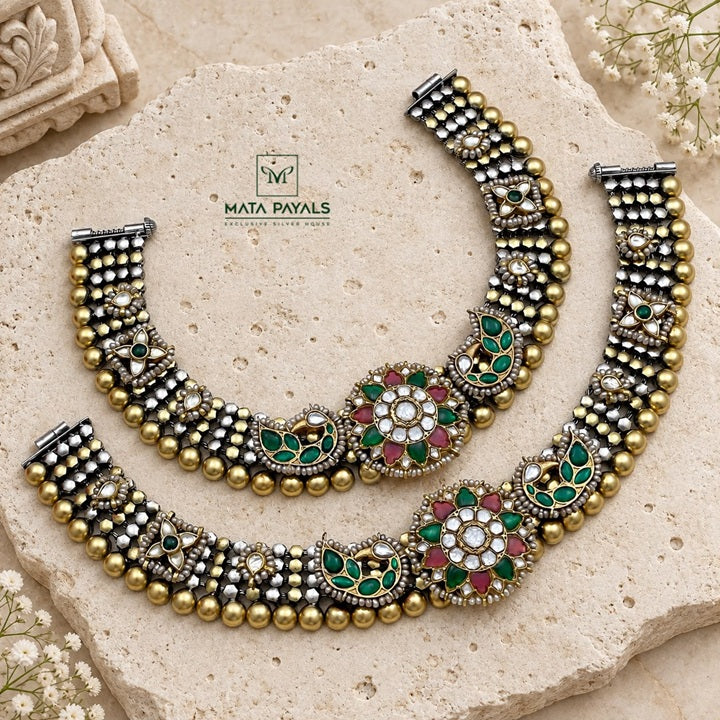 Dual Tone Kundan Anklet