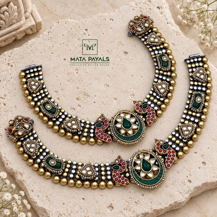 Dual Tone Kundan Anklet