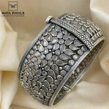 Artistic Floral Oxidised Polki kada