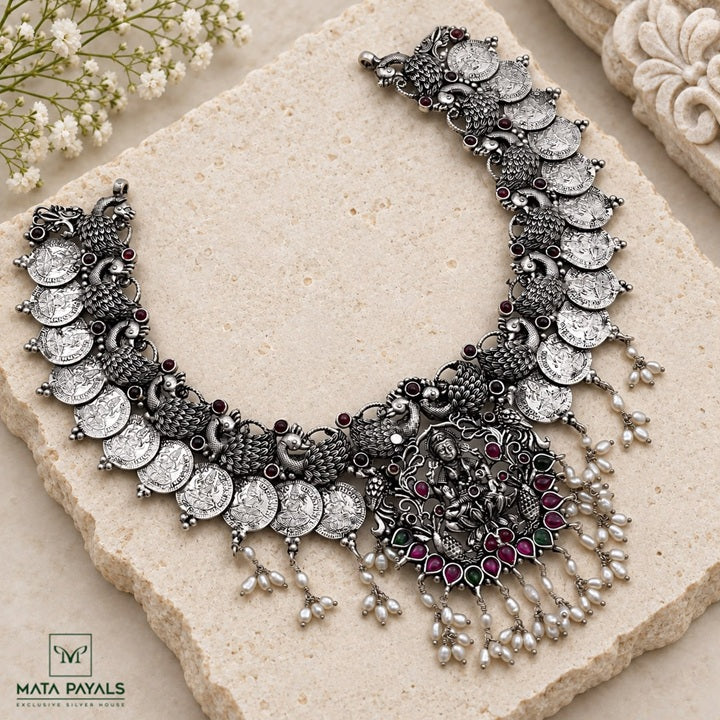 Oxidized Lakshmi Coin Necklace