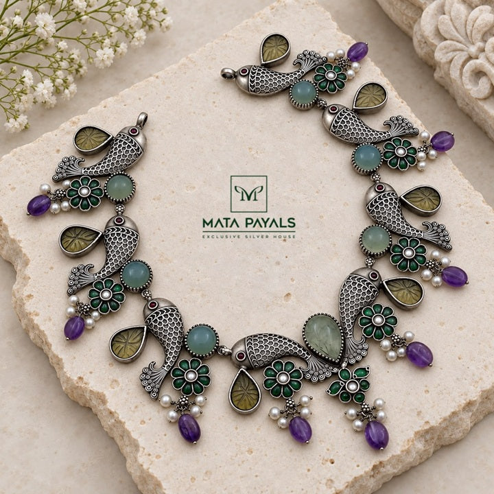 Spectacular Fish Silver Oxidised Necklace