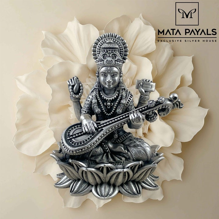 Oxidised Heavy Saraswati Idol